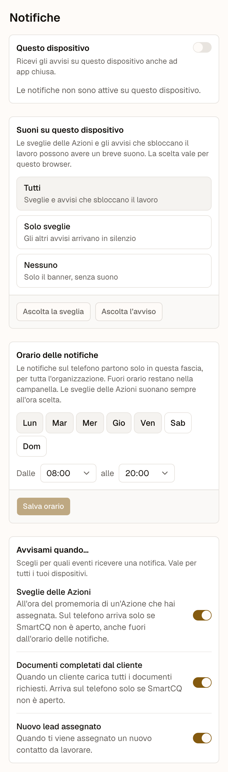 Impostazioni, Notifiche su un telefono: dispositivo, suoni, orario delle notifiche e categorie